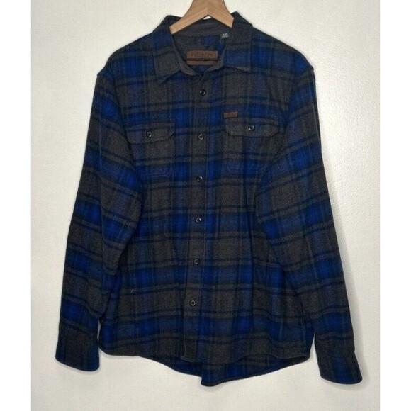 Orvis Flannel Shirt XL shacket Blue Black Plaid Button Up Pockets heavy Workwear - Picture 3 of 7